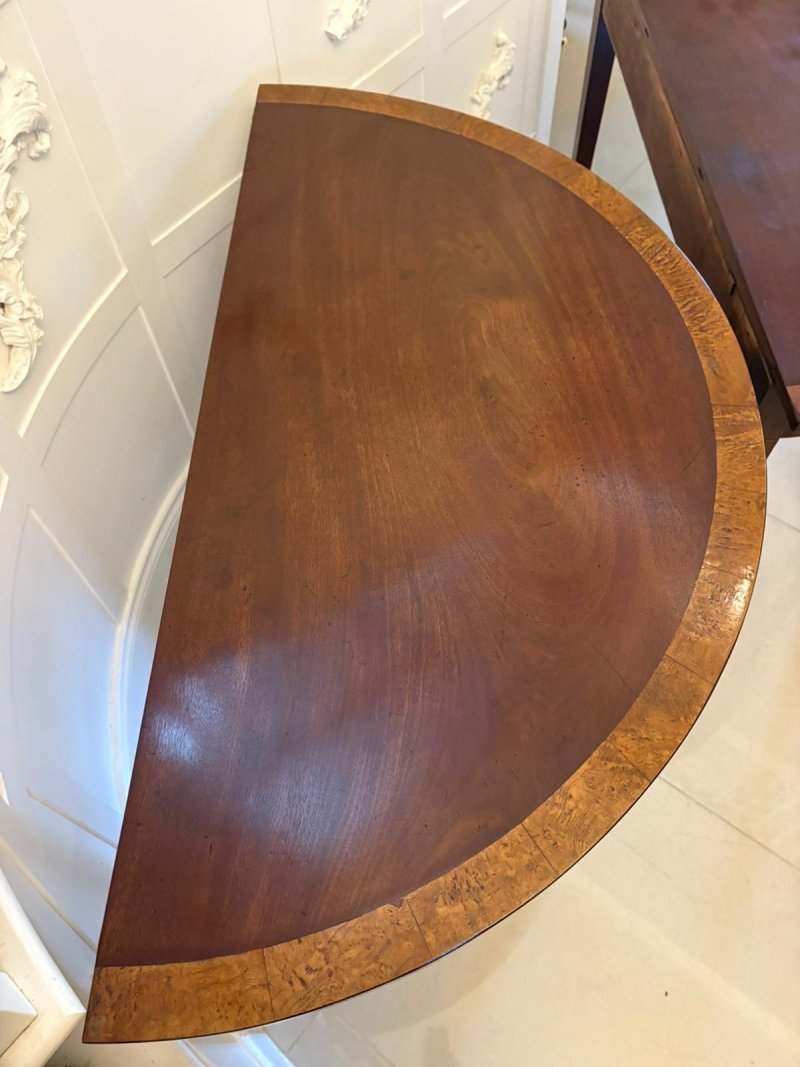 Large Pair of Antique George III Quality Figured Mahogany Demi Lune Console Tables